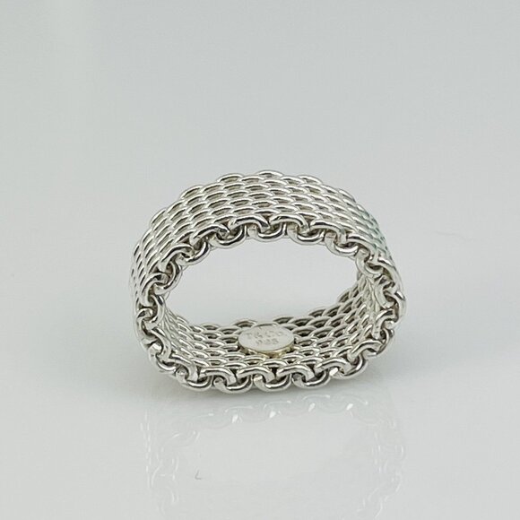 Size 4.5 Tiffany & Co Somerset Ring Mesh Weave Flexible in 925 Silver AUTHENTIC - Picture 3 of 5